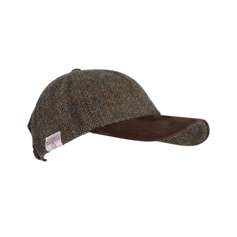 Made in UK Harris Tweed Baseball Cap with Suede Leather Peak One Size Charcoal